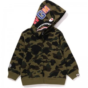 Kids' Bape 1st Camo Shark Zip Hoodie Hoodie Green USA | IF7426546