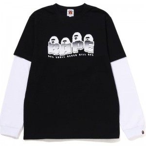Kids' Bape Abc Camo Layered L/S Tee T Shirts Black USA | QH1111111