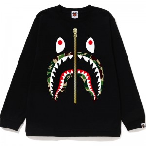 Kids' Bape Abc Camo Shark L/S Tee Jr T Shirts Black Green USA | BU2432442