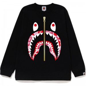 Kids' Bape Abc Camo Shark L/S Tee Jr T Shirts Black Pink USA | NK1063603