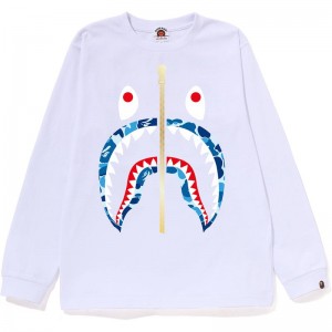 Kids' Bape Abc Camo Shark L/S Tee Jr T Shirts White Blue USA | LX6058508
