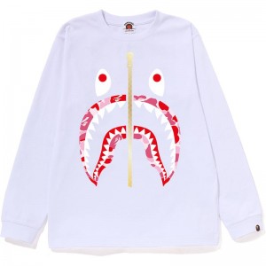 Kids' Bape Abc Camo Shark L/S Tee Jr T Shirts White Pink USA | AM6283823