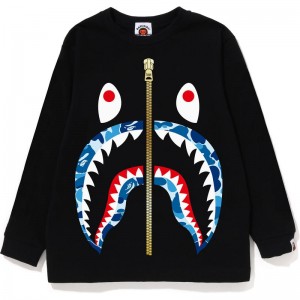 Kids' Bape Abc Camo Shark L/S Tee T Shirts Black Blue USA | DK5456346