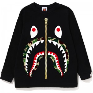 Kids' Bape Abc Camo Shark L/S Tee T Shirts Black Green USA | LF3019609