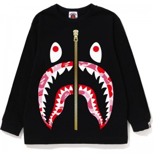 Kids' Bape Abc Camo Shark L/S Tee T Shirts Black Pink USA | MK9710770