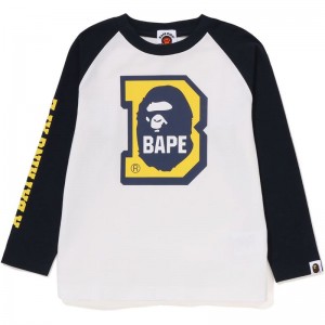 Kids' Bape Ape Head B Raglan L/S Tee T Shirts White USA | TW8870580