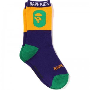 Kids' Bape Ape Head Color Block Socks Socks Purple USA | WZ0717277