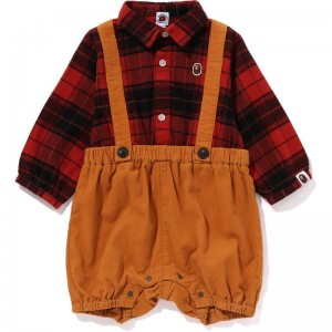 Kids' Bape Ape Head Suspenders Pants Layered Rompers Pants Red USA | ZJ4062202