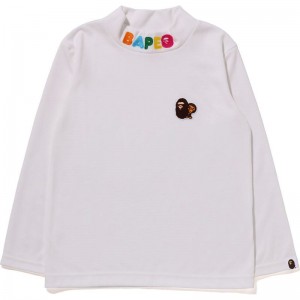 Kids' Bape Ape Head & Milo One Point High Neck L/T T Shirts White USA | RE7326236