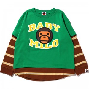 Kids' Bape Baby Milo College Layered Loose Fit L/S T Shirts Green USA | WI2299529