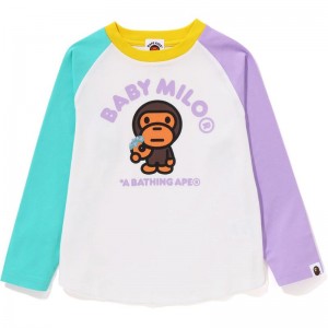 Kids' Bape Baby Milo Donuts Raglan L/S Tee T Shirts White USA | YB6379239