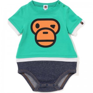 Kids' Bape Baby Milo Face Layered Bodysuit Underwear Green USA | CN2143813