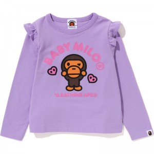 Kids' Bape Baby Milo Heart Frill L/S Tee T Shirts Purple USA | CE0341431