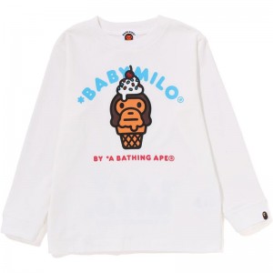 Kids' Bape Baby Milo Ice Cream L/S Tee T Shirts White USA | RG6200720