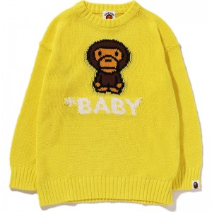 Kids' Bape Baby Milo Knit Relaxed Fit Knitwear Yellow Silver USA | VG6603863