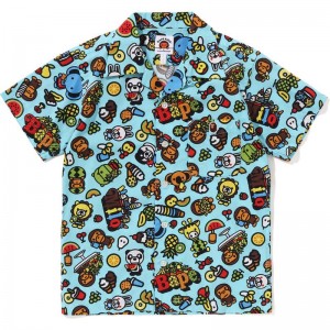 Kids' Bape Baby Milo Mixed Fruit Open Collar S/S Shirt Shirts Sax USA | AY7397637
