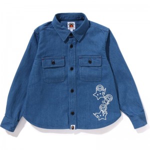 Kids' Bape Baby Milo Patch Denim Shirt Shirts Indigo USA | RE2860280