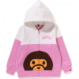 Kids' Bape Baby Milo Pocket Color Block Zip Hoodie Hoodie Pink USA | VD9882182