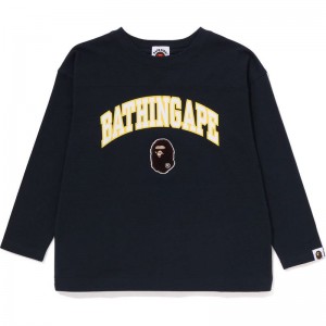 Kids' Bape Bathing Ape Ape Head Patch Loose Fit L/S Tee T Shirts Navy USA | KF1331931