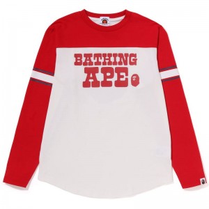 Kids' Bape Bathing Ape Football L/S Tee T Shirts White USA | FP6427147