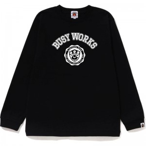 Kids' Bape Busy Works L/S Tee T Shirts Black USA | EB0701871