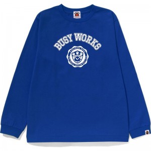 Kids' Bape Busy Works L/S Tee T Shirts Blue USA | DY2186616