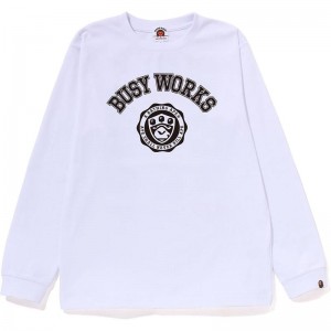 Kids' Bape Busy Works L/S Tee T Shirts White USA | PE5887387