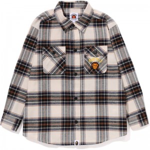 Kids' Bape Check Baby Milo Embroidery Shirt Shirts Beige USA | MS2467047