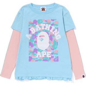 Kids' Bape College Layered Frill L/S Tee T Shirts Sax USA | MY3005205