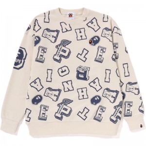 Kids' Bape College Logo Pattern Loose Fit Crewneck Sweatshirts White USA | WR4049509