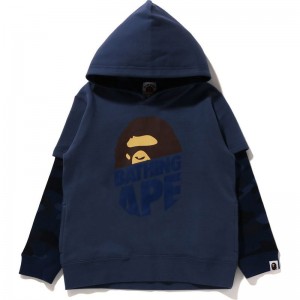 Kids' Bape Color Camo Ape Head Layered Pullover Hoodie Hoodie Grey USA | QN0737077