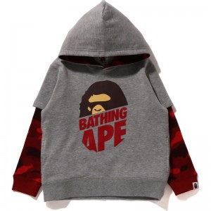 Kids' Bape Color Camo Ape Head Layered Pullover Hoodie Hoodie Grey USA | PI8732372