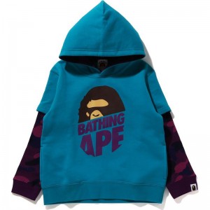 Kids' Bape Color Camo Ape Head Layered Pullover Hoodie Hoodie Green USA | IL3384834