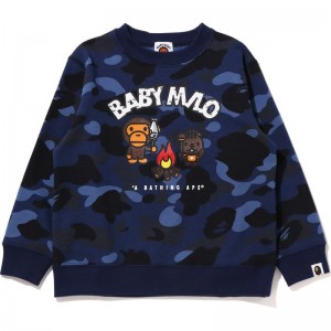 Kids' Bape Color Camo Baby Milo Camp Crewneck Sweatshirts Navy USA | DP8724574