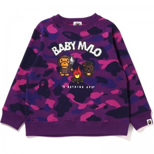Kids' Bape Color Camo Baby Milo Camp Crewneck Sweatshirts Purple USA | SF3696466