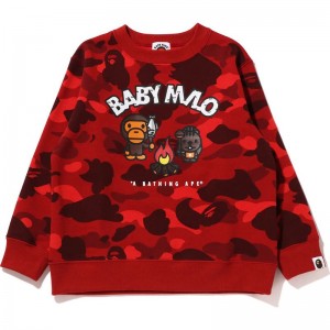 Kids' Bape Color Camo Baby Milo Camp Crewneck Sweatshirts Red USA | SN7127817