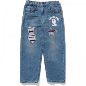 Kids' Bape Color Camo Patched Damaged Denim Pants Pants Indigo USA | RB6881281
