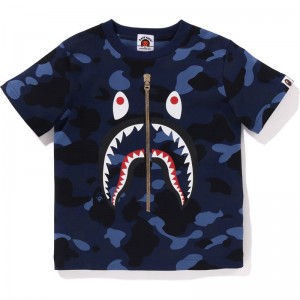 Kids' Bape Color Camo Shark Tee Cut And Sewn Navy USA | WR4181411