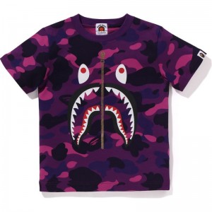 Kids' Bape Color Camo Shark Tee Cut And Sewn Purple USA | ZY1266526