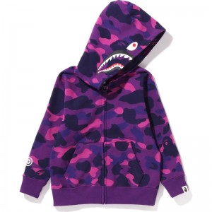 Kids' Bape Color Camo Shark Zip Hoodie Hoodie Purple USA | AY6817187