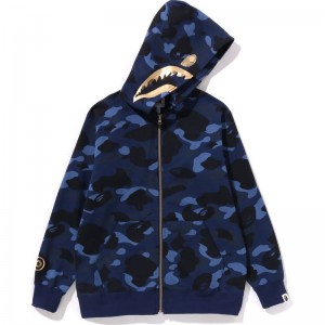 Kids' Bape Color Camo Shark Zip Hoodie Jr Hoodie Navy USA | XO0667167