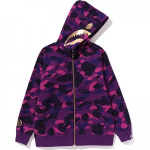 Kids' Bape Color Camo Shark Zip Hoodie Jr Hoodie Purple USA | LW8718878