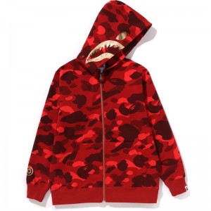 Kids' Bape Color Camo Shark Zip Hoodie Jr Hoodie Red USA | SN6500850