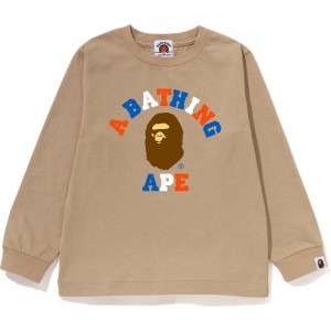 Kids' Bape Colors College L/S Tee T Shirts Beige USA | ZS4257327