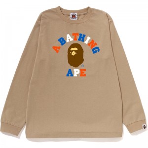 Kids' Bape Colors College L/S Tee T Shirts Beige USA | NL5300130