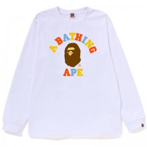 Kids' Bape Colors College L/S Tee T Shirts White USA | QV9592552