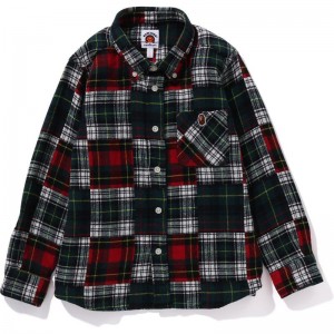 Kids' Bape Crazy Check Flannel Shirt Shirts Red USA | YN5471341