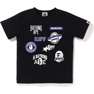 Kids' Bape Emblem Print Tee T Shirts Black USA | XQ3167117