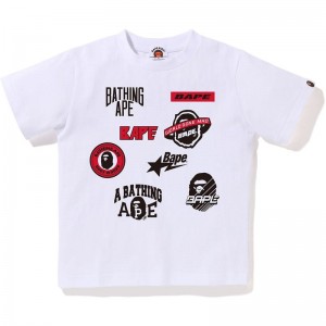 Kids' Bape Emblem Print Tee T Shirts White USA | YP6857187