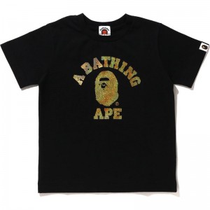 Kids' Bape Foil College Tee T Shirts Black USA | QT6290020